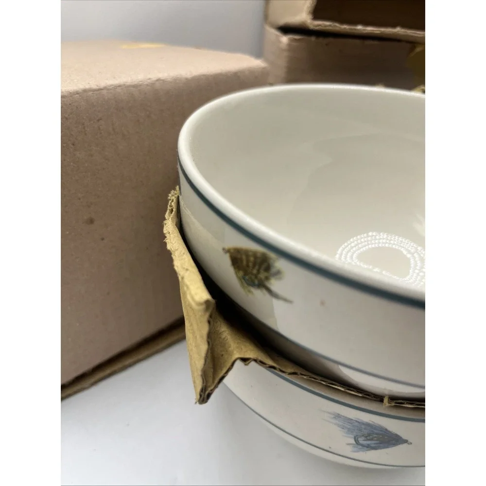 FOLKCRAFT STONEWARE SCOTTY Z RAINBOW TROUT SET OF 4 SOUP/ CEREAL BOWLS